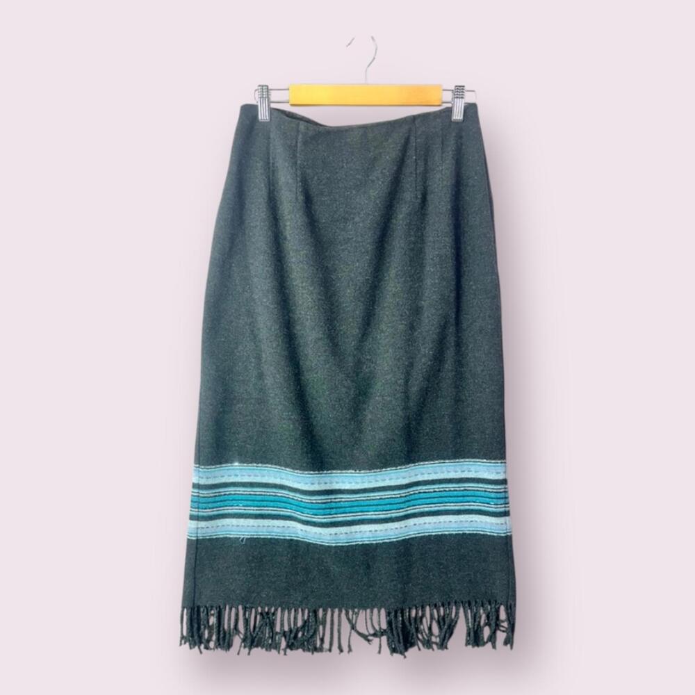 Blanket Embellished Maxi Skirt with Fringe Size 10 Petite